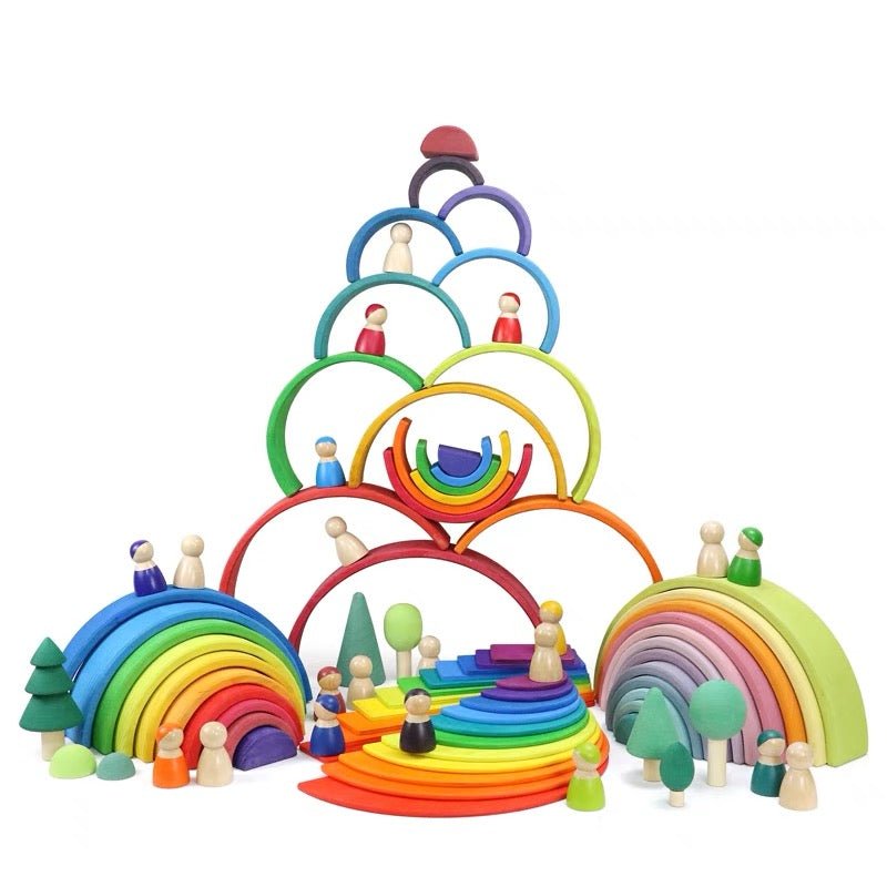 12 Pcs Large Wooden Rainbow Stacking Blocks in Primary Colors - The Nurturing Nook