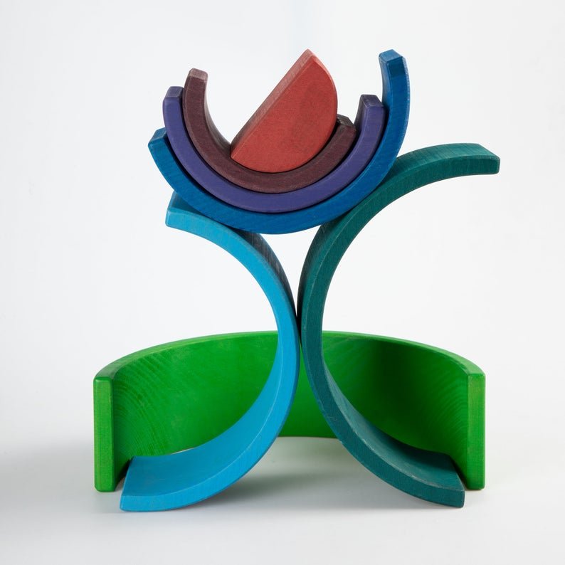 12 Pcs Large Wooden Rainbow Stacking Blocks in Primary Colors - The Nurturing Nook