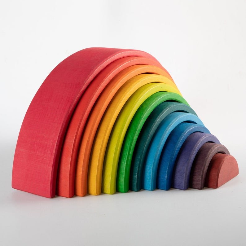 12 Pcs Large Wooden Rainbow Stacking Blocks in Primary Colors - The Nurturing Nook