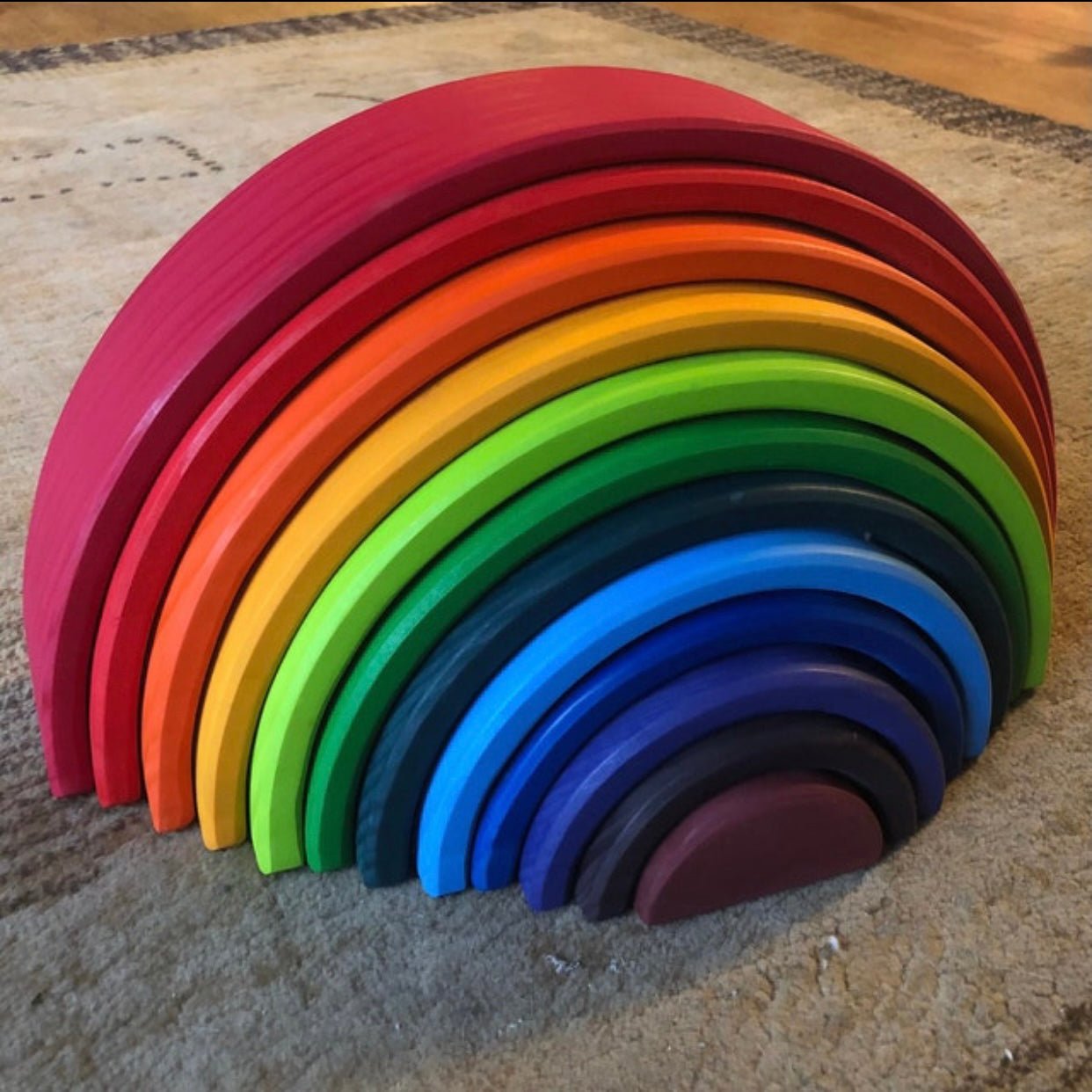 12 Pcs Large Wooden Rainbow Stacking Blocks in Primary Colors - The Nurturing Nook
