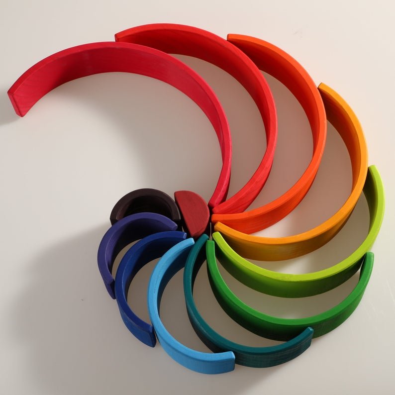 12 Pcs Large Wooden Rainbow Stacking Blocks in Primary Colors - The Nurturing Nook