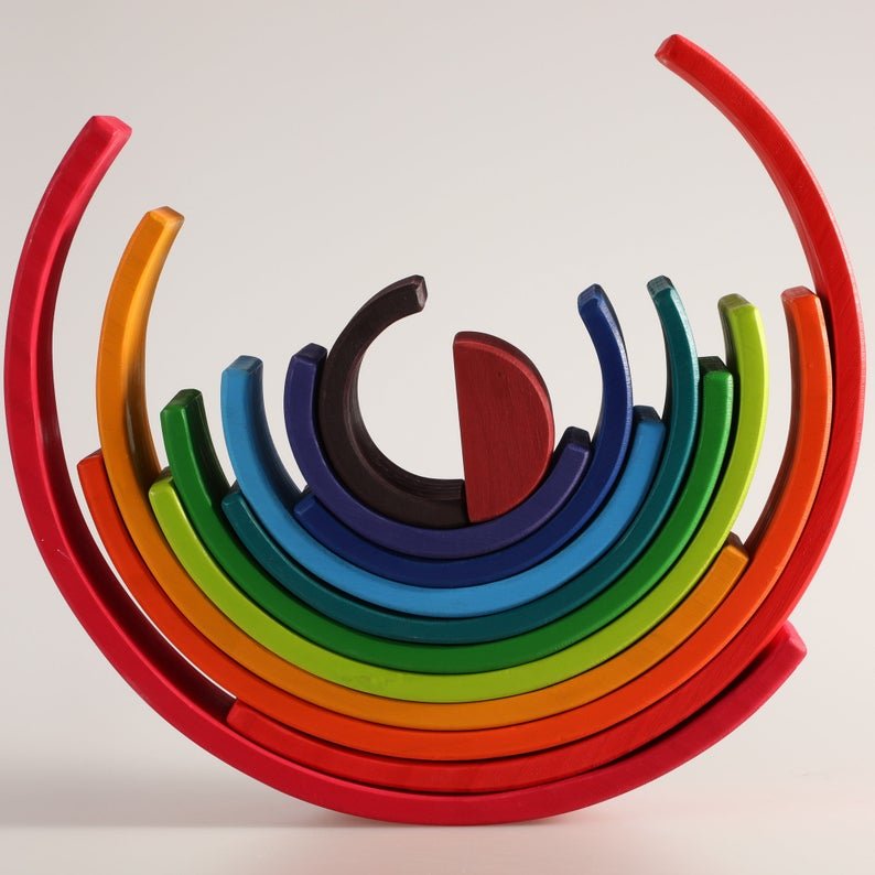 12 Pcs Large Wooden Rainbow Stacking Blocks in Primary Colors - The Nurturing Nook