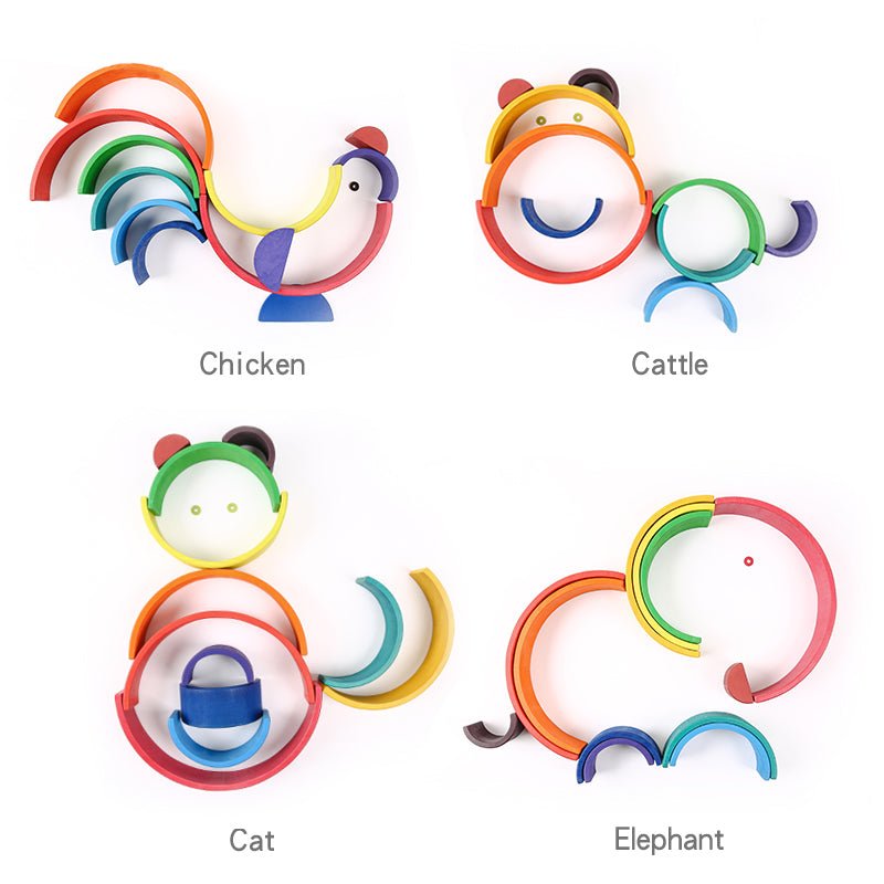 12 Pcs Large Wooden Rainbow Stacking Blocks in Primary Colors - The Nurturing Nook