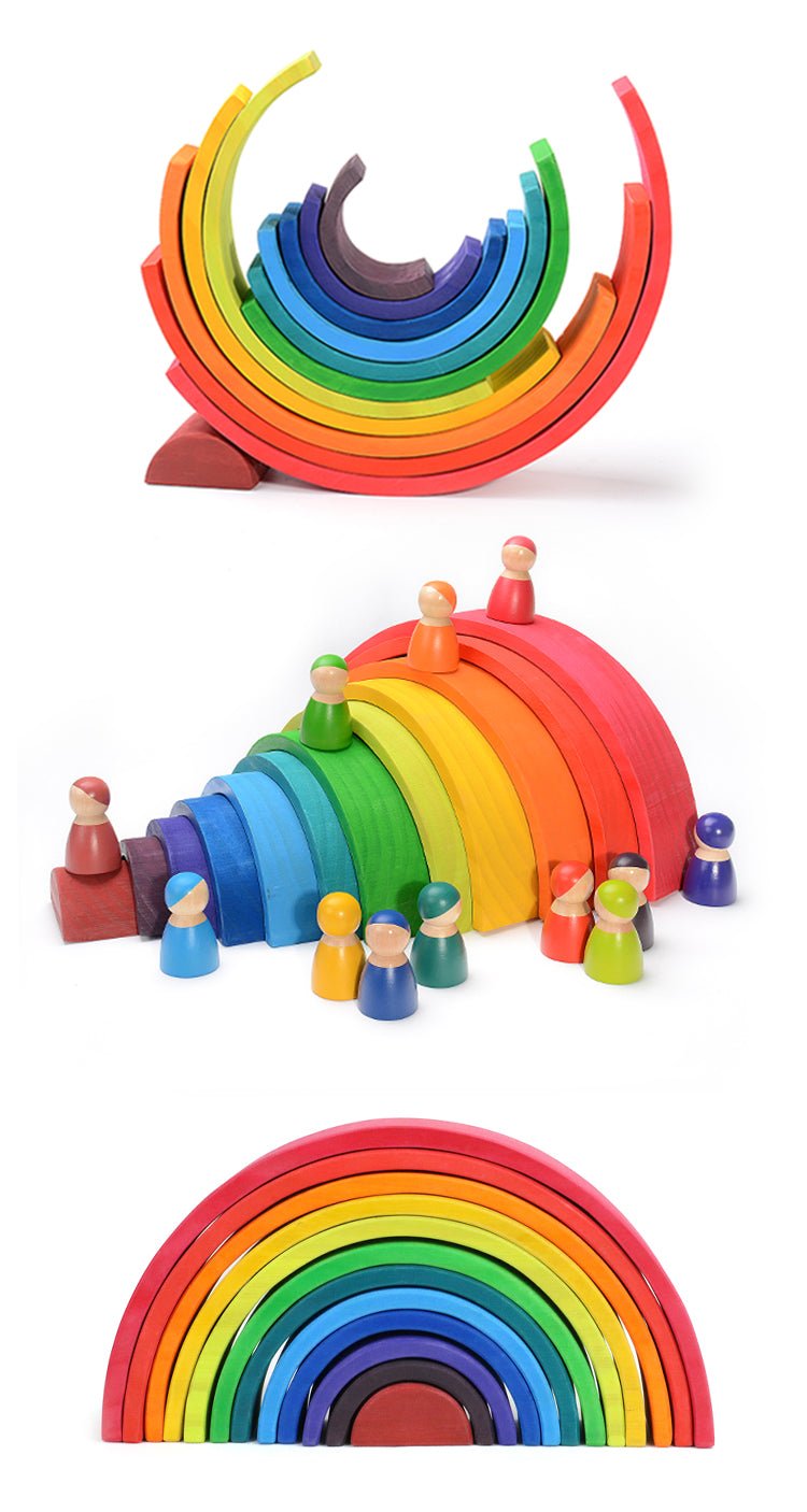 12 Pcs Large Wooden Rainbow Stacking Blocks in Primary Colors - The Nurturing Nook