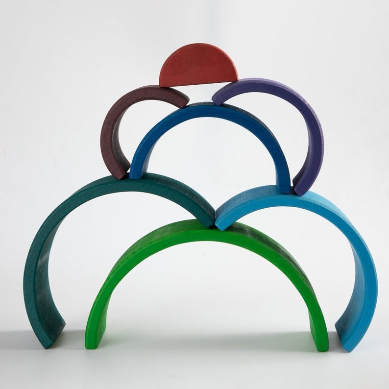 12 Pcs Large Wooden Rainbow Stacking Blocks in Primary Colors - The Nurturing Nook