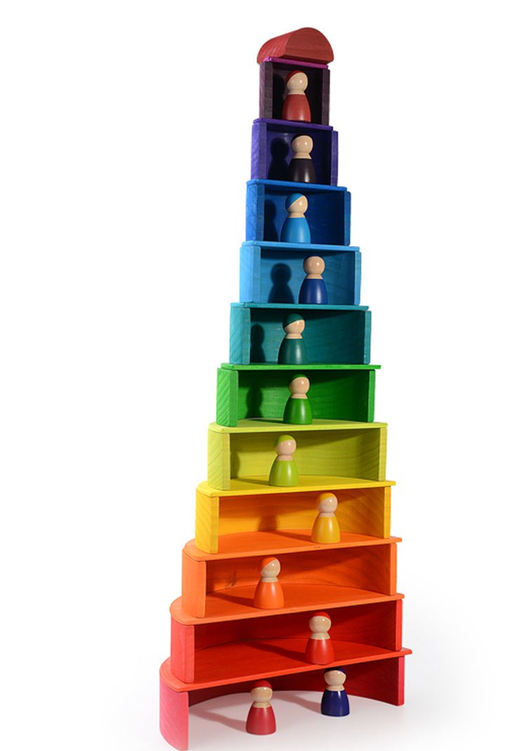 12 Pcs Large Wooden Rainbow Stacking Blocks in Primary Colors - The Nurturing Nook