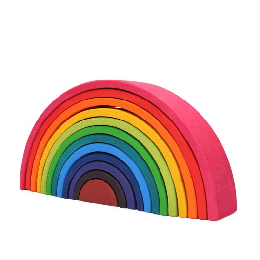 12 Pcs Large Wooden Rainbow Stacking Blocks in Primary Colors - The Nurturing Nook