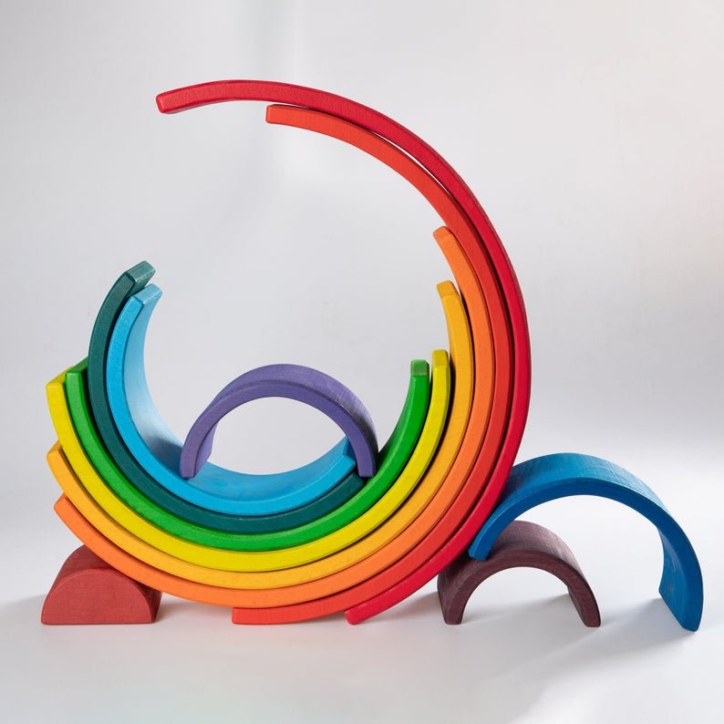 12 Pcs Large Wooden Rainbow Stacking Blocks in Primary Colors - The Nurturing Nook