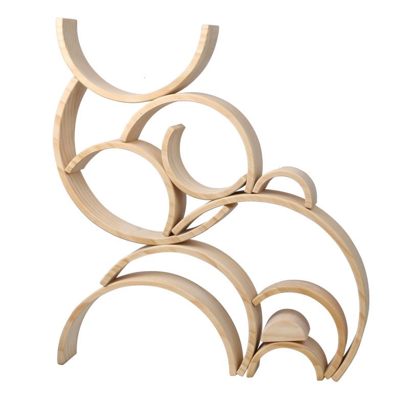 12 Pcs Pine Wood Natural Wooden Large Rainbow Stacking Blocks - The Nurturing Nook