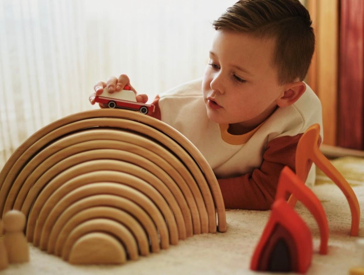 12 Pcs Pine Wood Natural Wooden Large Rainbow Stacking Blocks - The Nurturing Nook