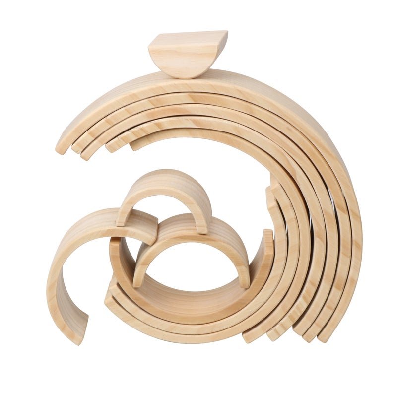 12 Pcs Pine Wood Natural Wooden Large Rainbow Stacking Blocks - The Nurturing Nook