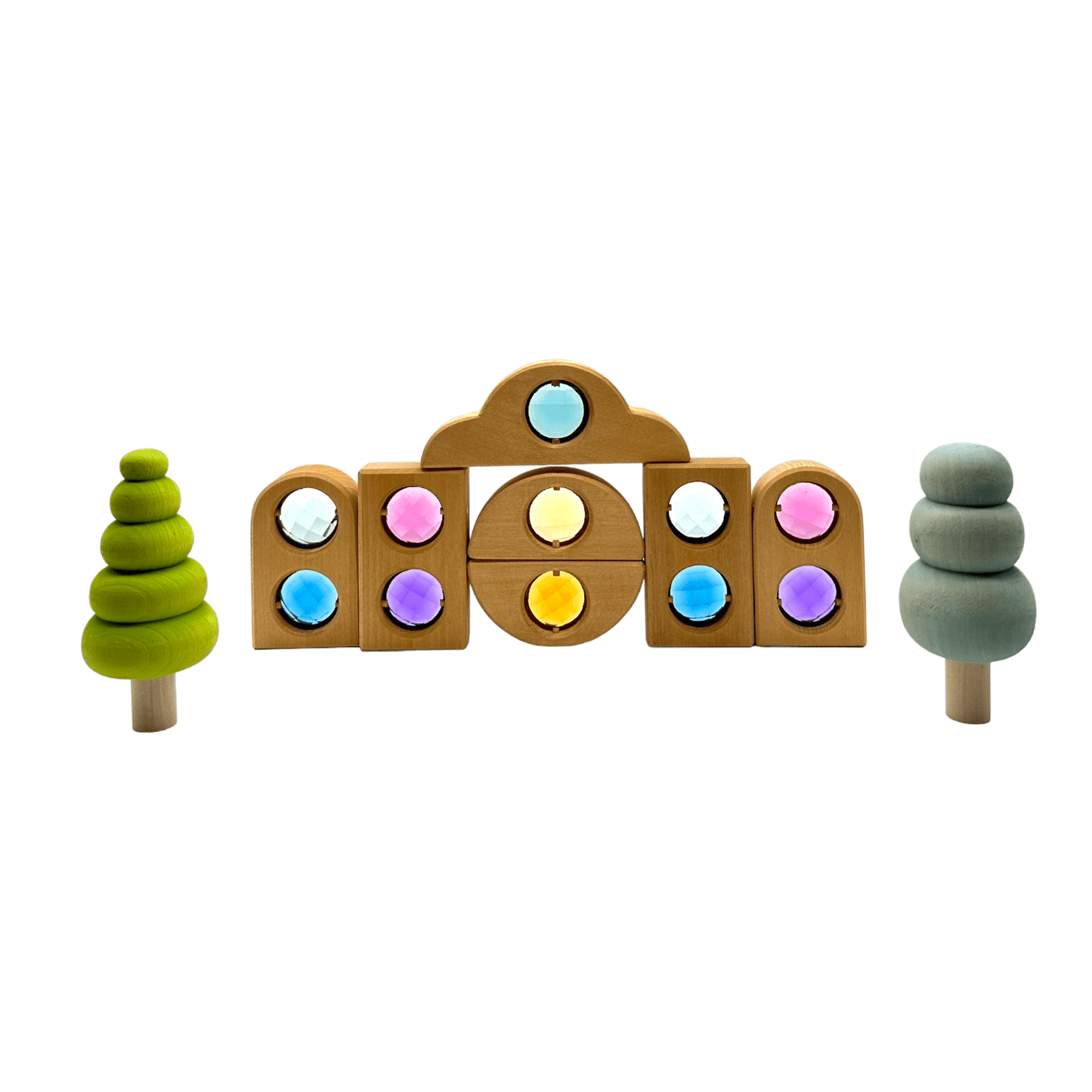 12 Pcs Rainbow Fairytale Window Blocks with Storage Tray - The Nurturing Nook