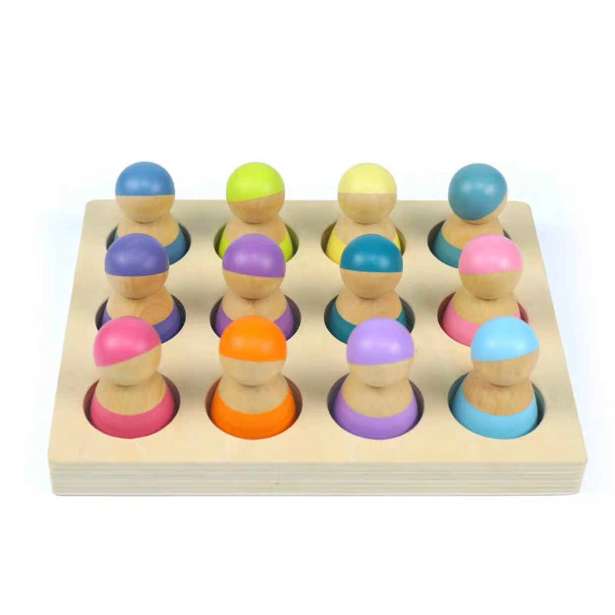 12 Pcs Rainbow Peg Doll People with Tray in Pastel/Macaron Colors - The Nurturing Nook