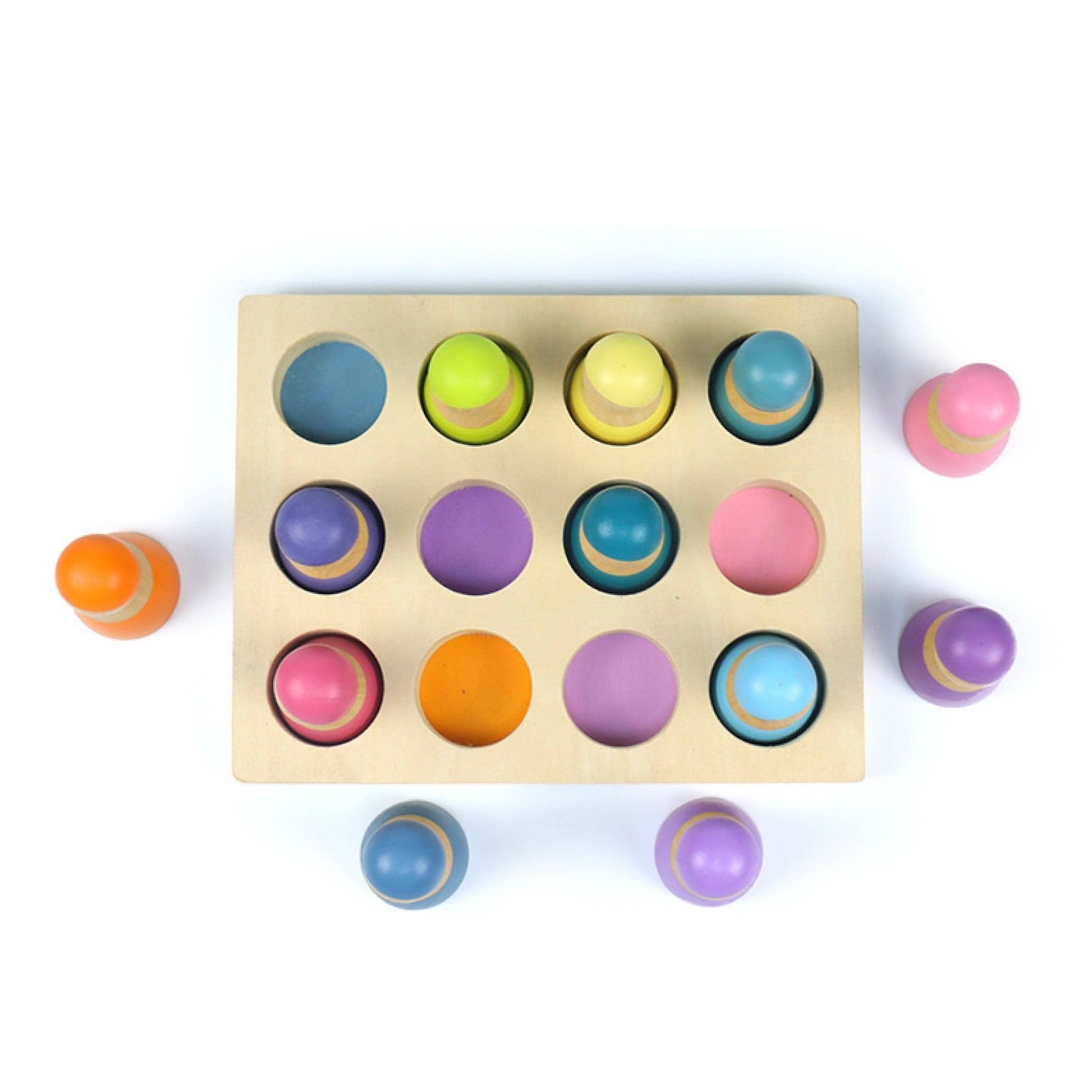 12 Pcs Rainbow Peg Doll People with Tray in Pastel/Macaron Colors - The Nurturing Nook