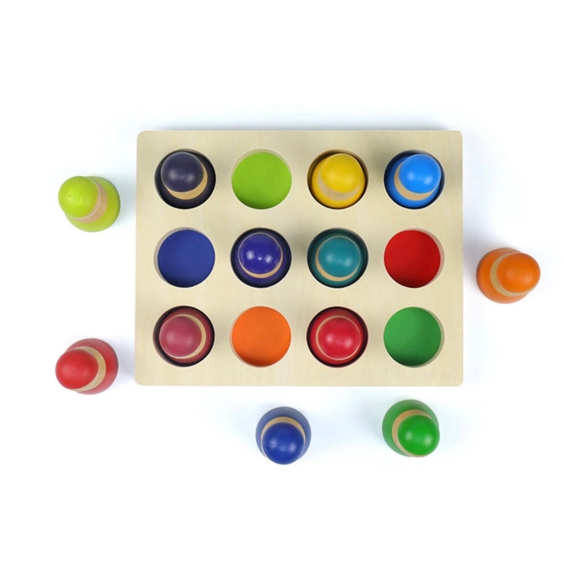 12 Pcs Rainbow Peg Doll People with Tray in Primary Colors - The Nurturing Nook