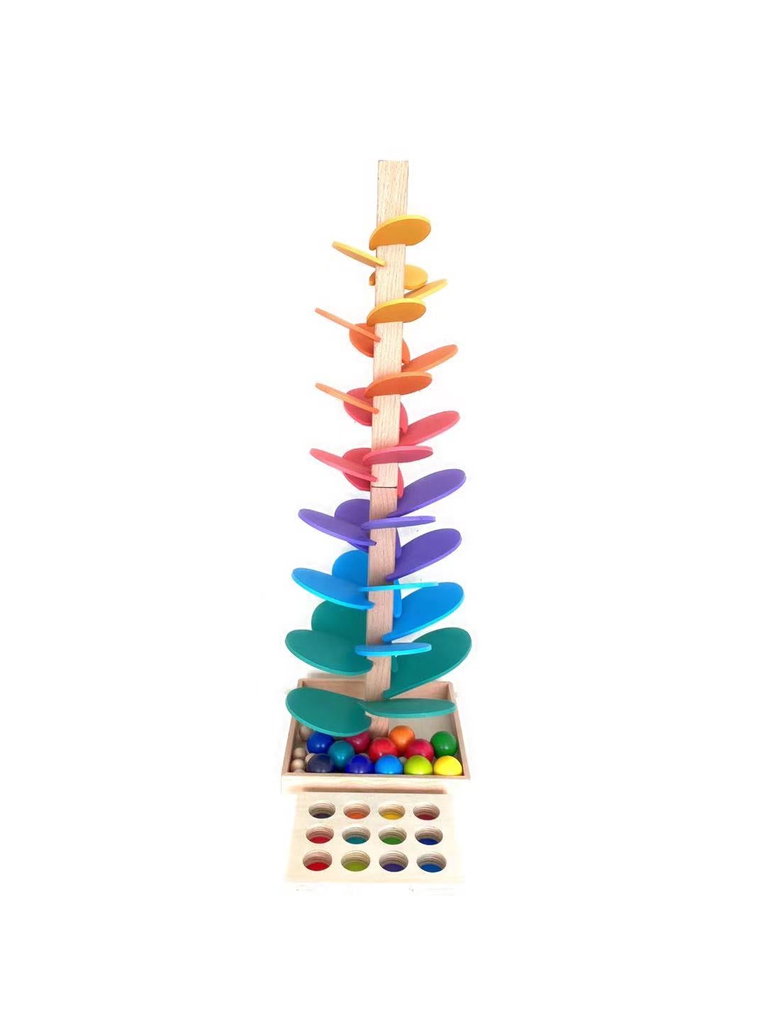 12 Pcs Rainbow Wooden Balls with Tray in Primary Colors Diameter 1.4 Inches - The Nurturing Nook