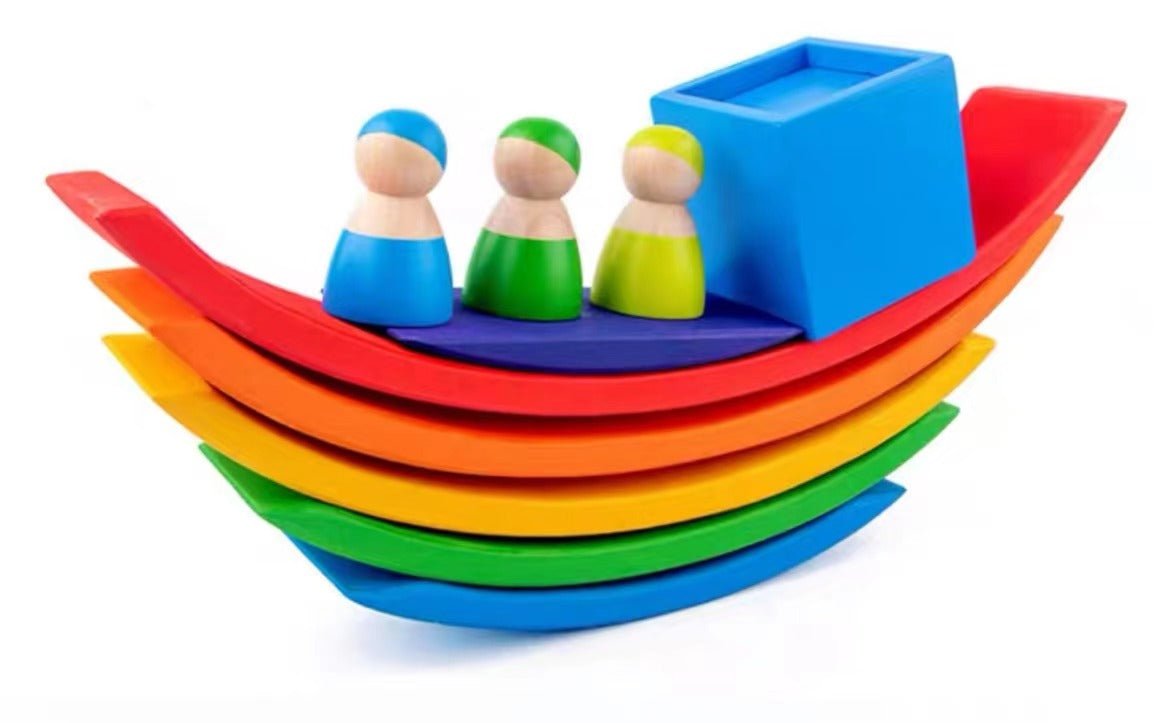12 Pcs Rainbow Wooden Peg Dolls in Primary Colors - The Nurturing Nook