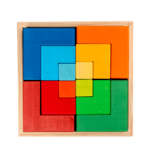 12 Pcs STAINED Large Rainbow Wooden Creative Puzzle Square Blocks with Storage Tray - The Nurturing Nook