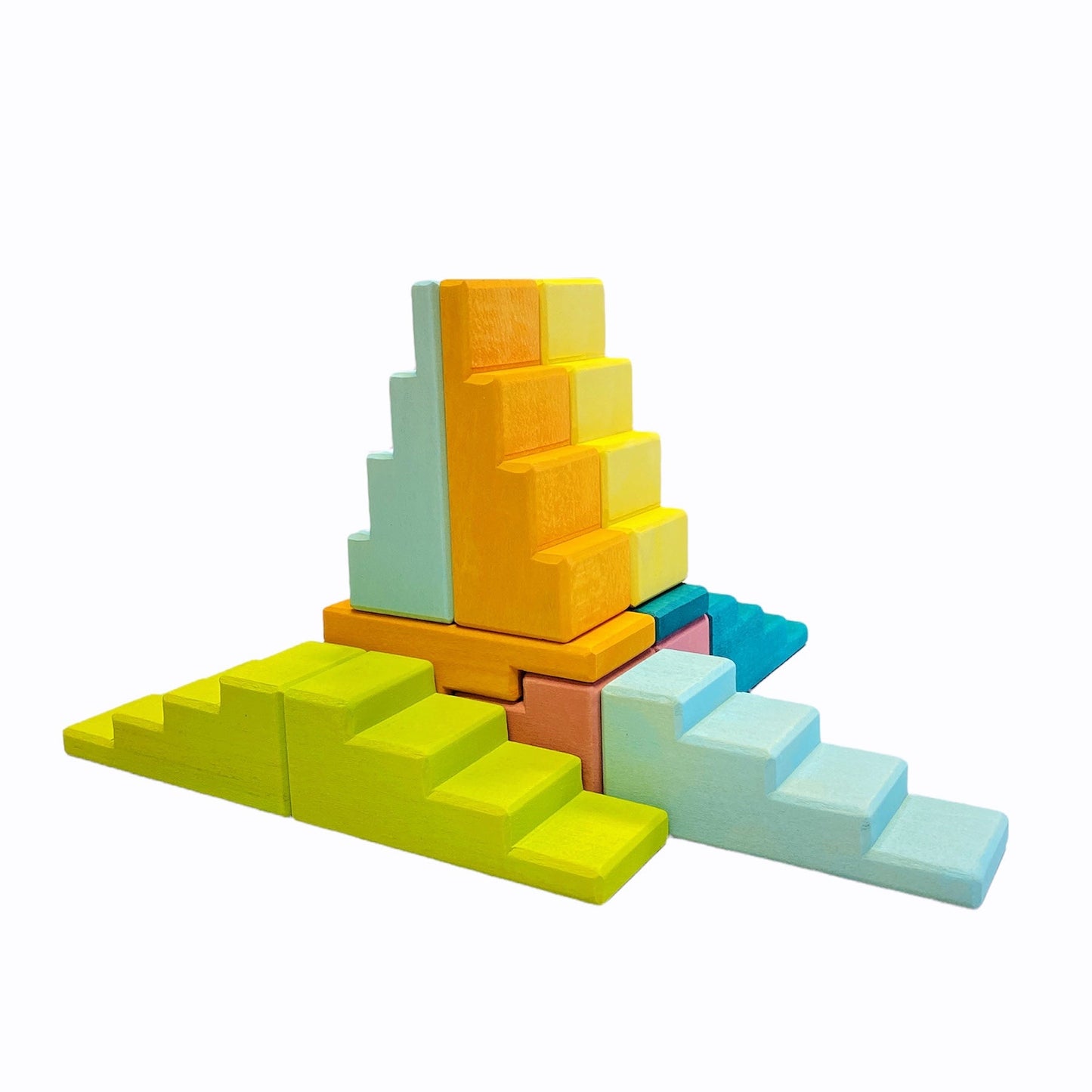 12 Pcs STAINED Stepped Roofs Building Blocks in Pastel/Macaron Colors - The Nurturing Nook