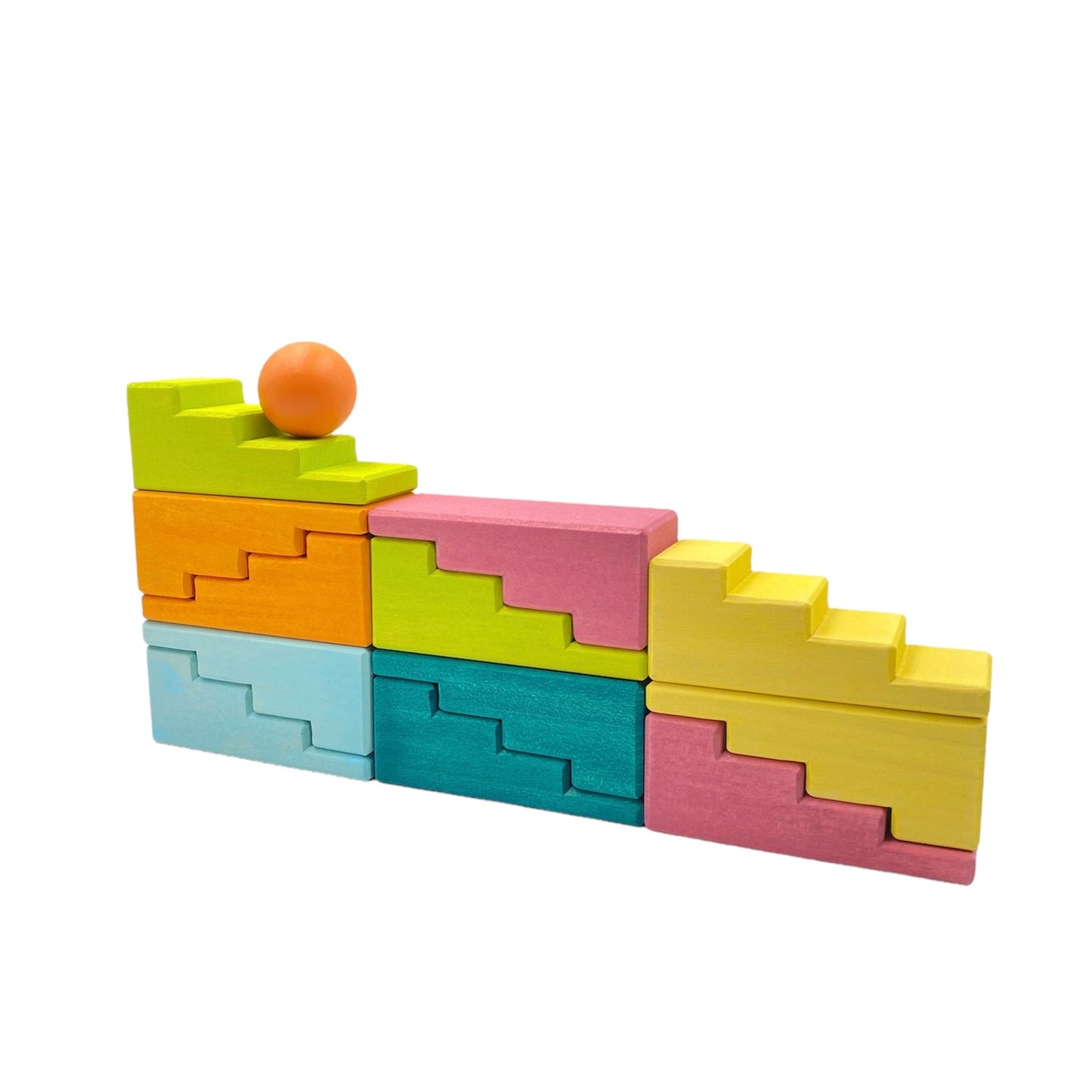 12 Pcs STAINED Stepped Roofs Building Blocks in Pastel/Macaron Colors - The Nurturing Nook