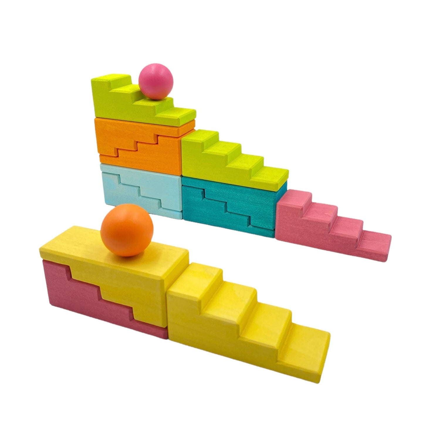 12 Pcs STAINED Stepped Roofs Building Blocks in Pastel/Macaron Colors - The Nurturing Nook