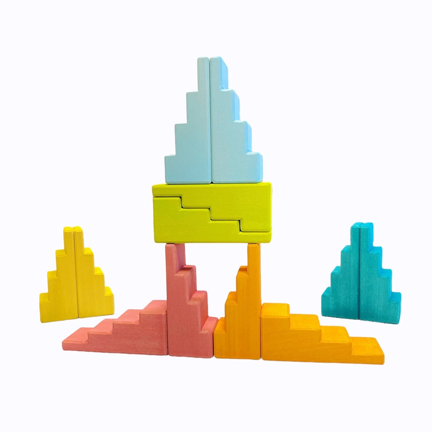12 Pcs STAINED Stepped Roofs Building Blocks in Pastel/Macaron Colors - The Nurturing Nook