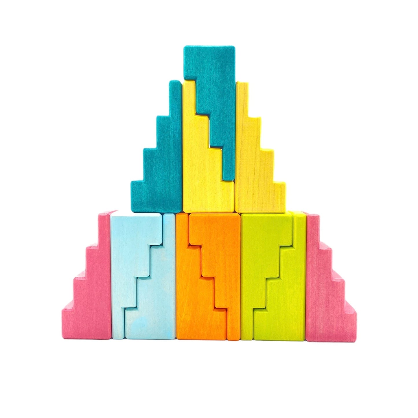 12 Pcs STAINED Stepped Roofs Building Blocks in Pastel/Macaron Colors - The Nurturing Nook