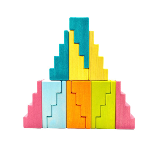 12 Pcs STAINED Stepped Roofs Building Blocks in Pastel/Macaron Colors - The Nurturing Nook