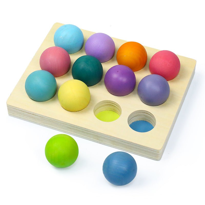 12 Pcs Wooden Balls with Tray in Pastel/Macaron Colors Diameter 1.4 Inches - The Nurturing Nook
