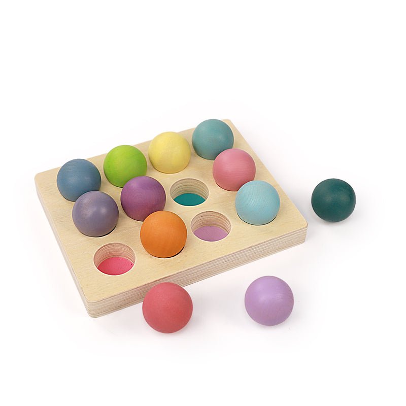 12 Pcs Wooden Balls with Tray in Pastel/Macaron Colors Diameter 1.4 Inches - The Nurturing Nook