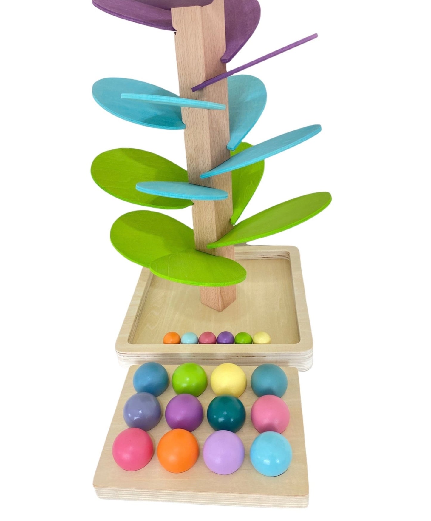 12 Pcs Wooden Balls with Tray in Pastel/Macaron Colors Diameter 1.4 Inches - The Nurturing Nook