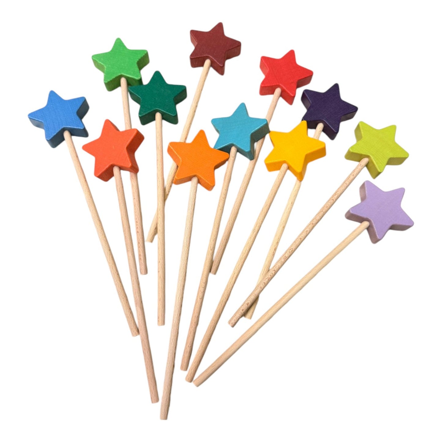 12 PCS Wooden Star Wand Set in Rainbow and Natural Colors - The Nurturing Nook
