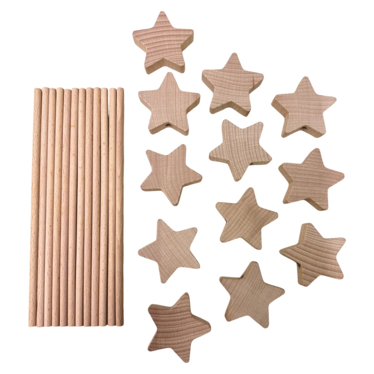 12 PCS Wooden Star Wand Set in Rainbow and Natural Colors - The Nurturing Nook