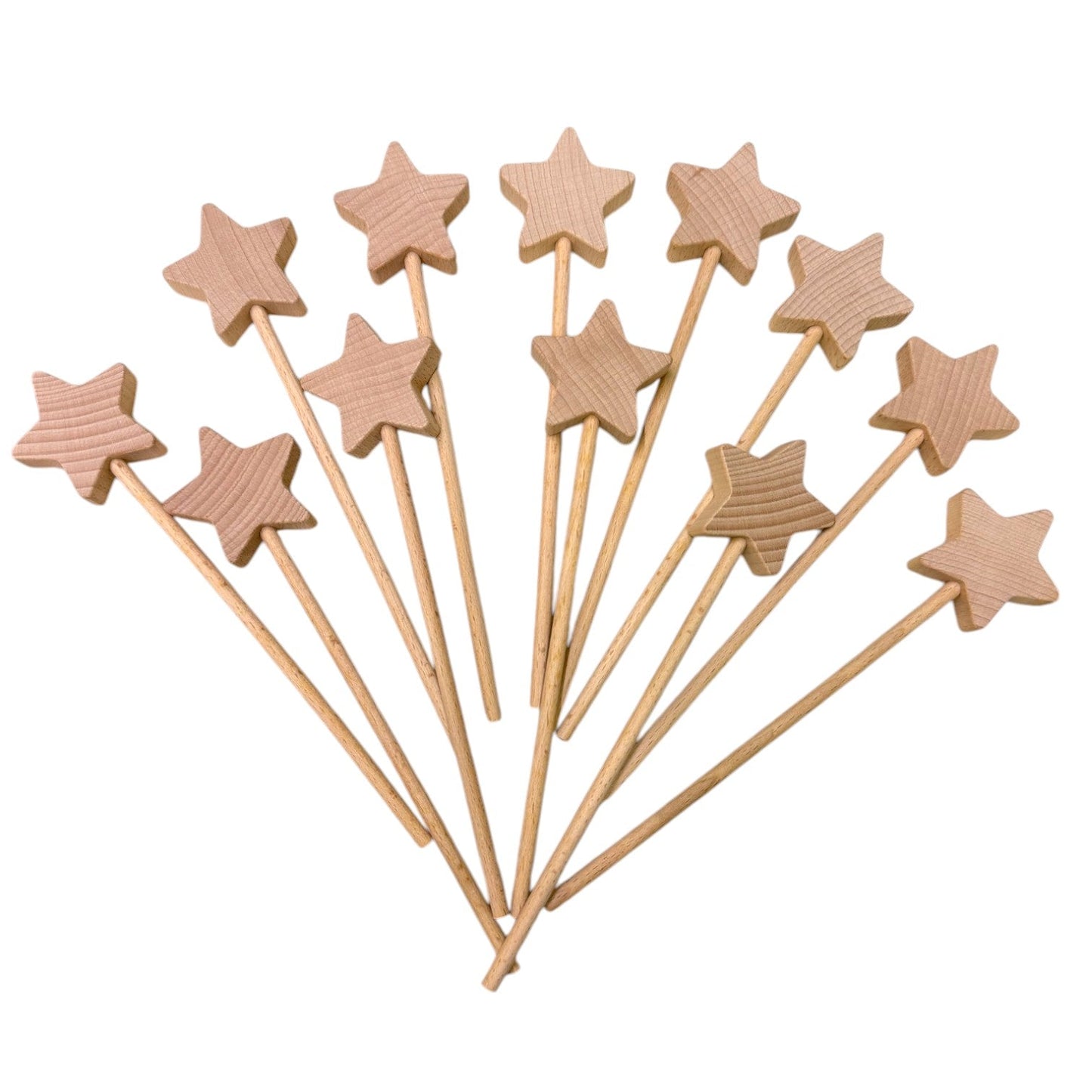 12 PCS Wooden Star Wand Set in Rainbow and Natural Colors - The Nurturing Nook