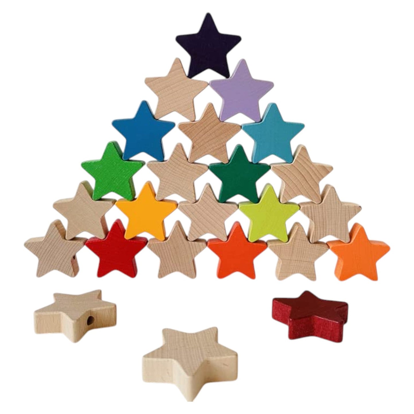 12 PCS Wooden Star Wand Set in Rainbow and Natural Colors - The Nurturing Nook