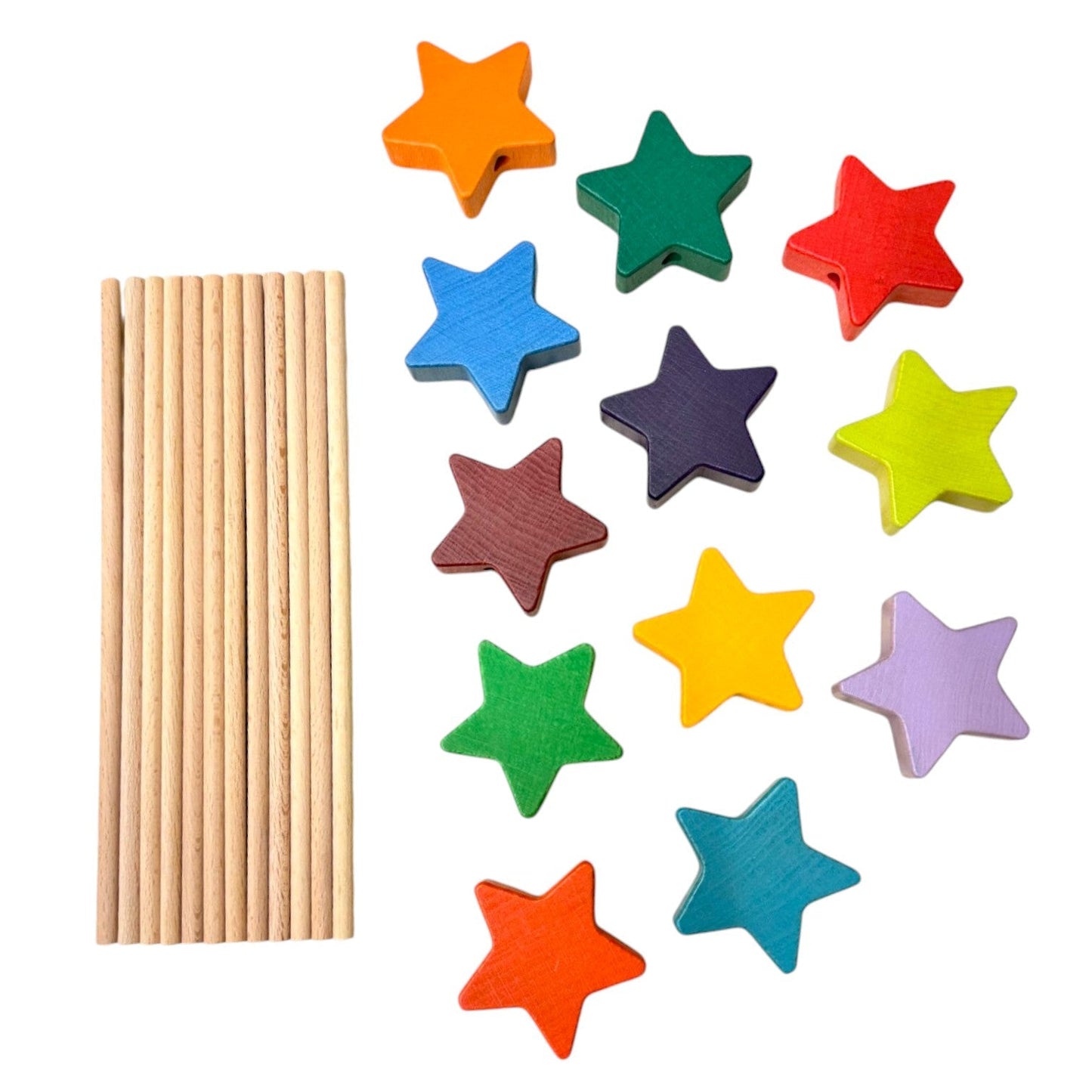12 PCS Wooden Star Wand Set in Rainbow and Natural Colors - The Nurturing Nook