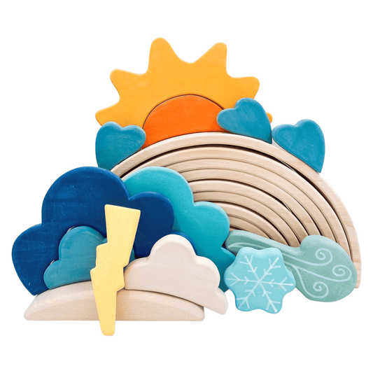 13 Pcs STAINED Wooden Weather Building Set - The Nurturing Nook