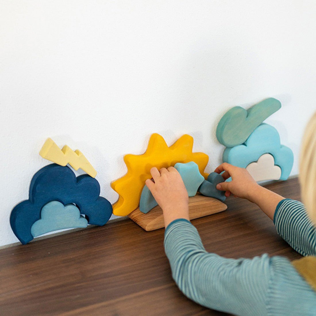 13 Pcs STAINED Wooden Weather Building Set - The Nurturing Nook