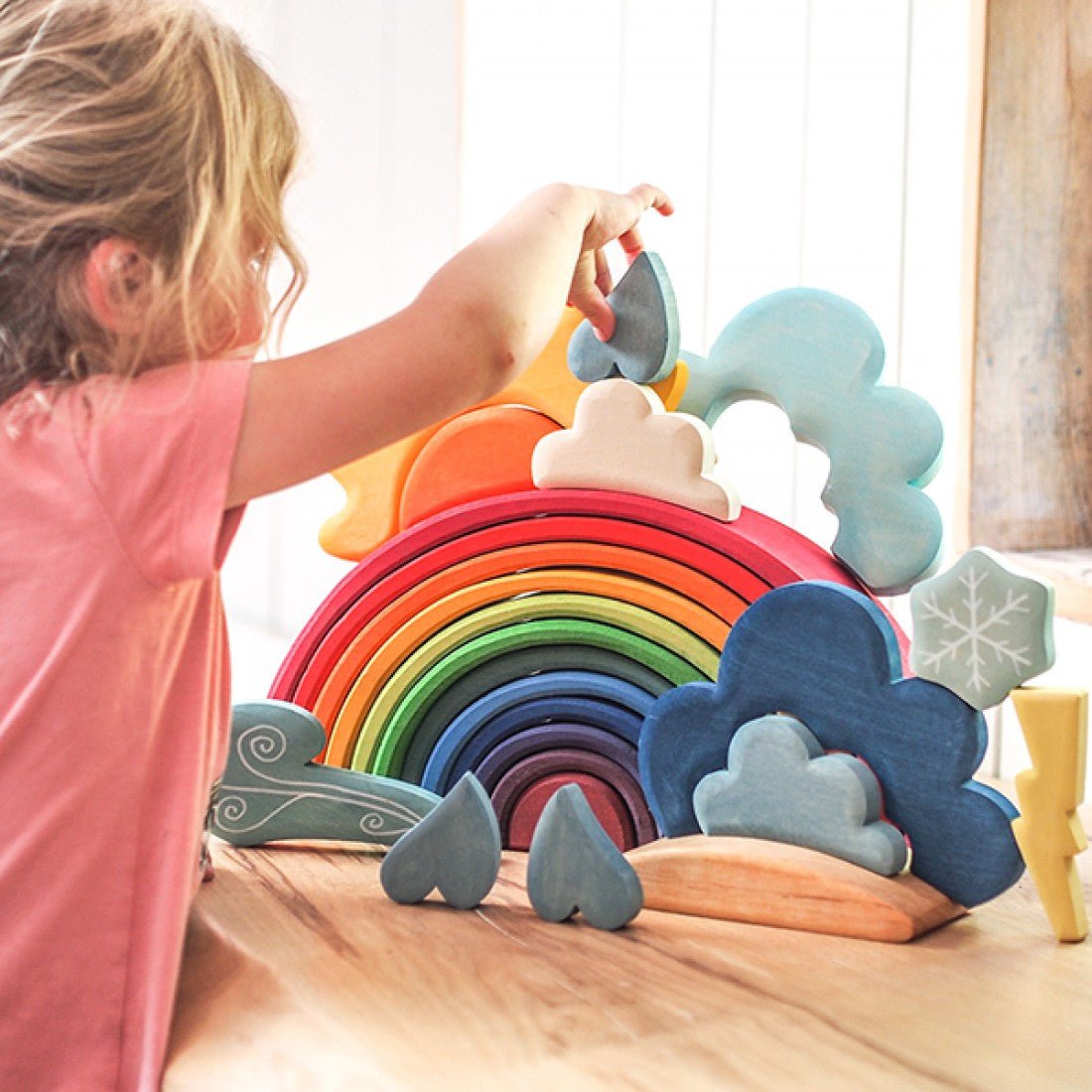 13 Pcs STAINED Wooden Weather Building Set - The Nurturing Nook