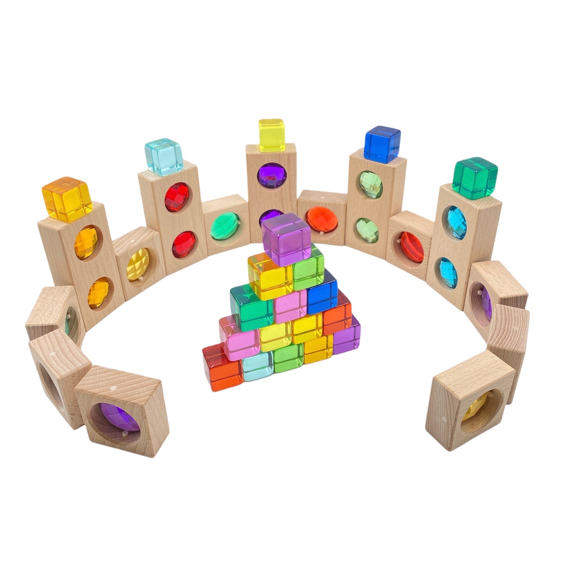 15 Pcs Colored Track with 20 Pcs Lucite Cubes Set with Storage Tray - The Nurturing Nook