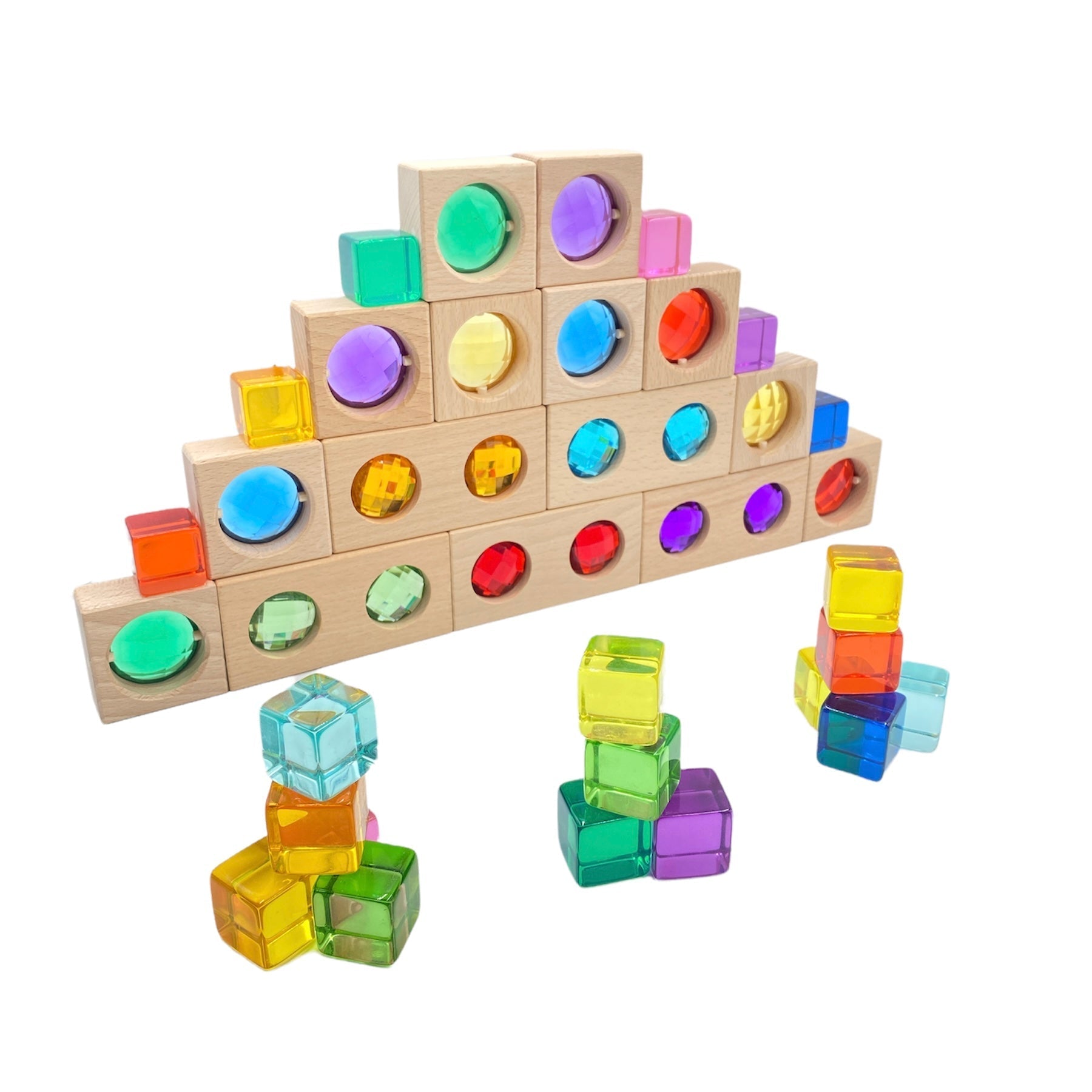 15 Pcs Colored Track with 20 Pcs Lucite Cubes Set with Storage Tray - The Nurturing Nook