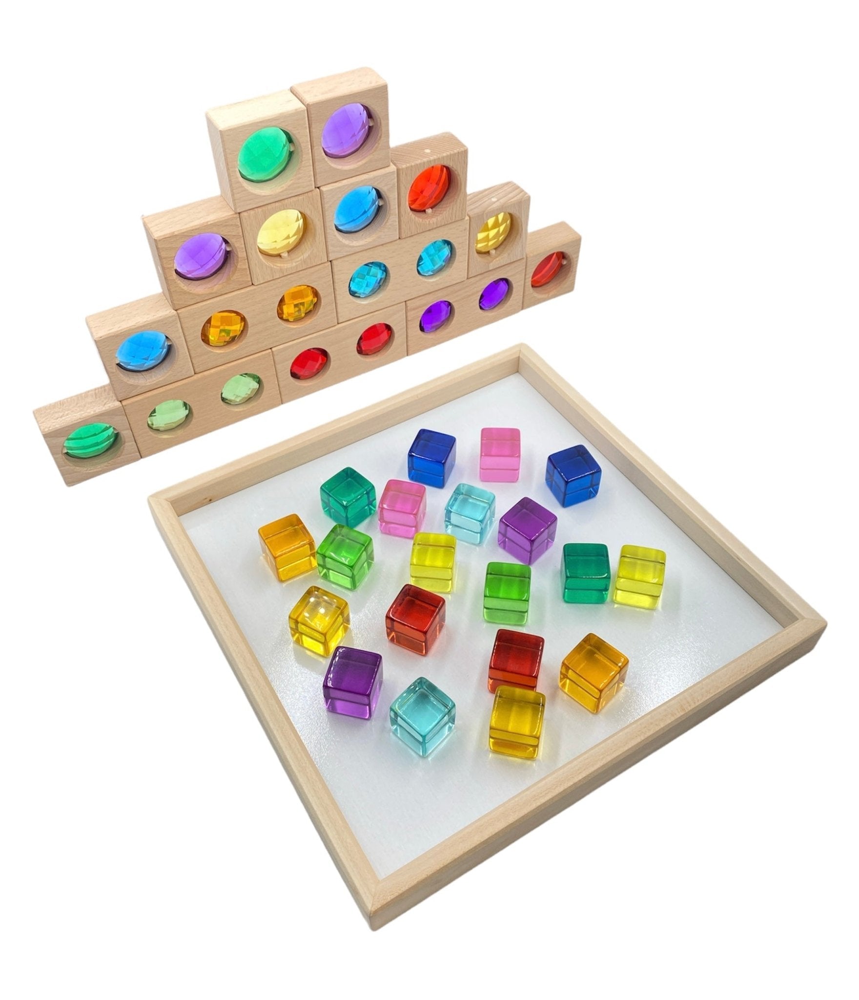15 Pcs Colored Track with 20 Pcs Lucite Cubes Set with Storage Tray - The Nurturing Nook