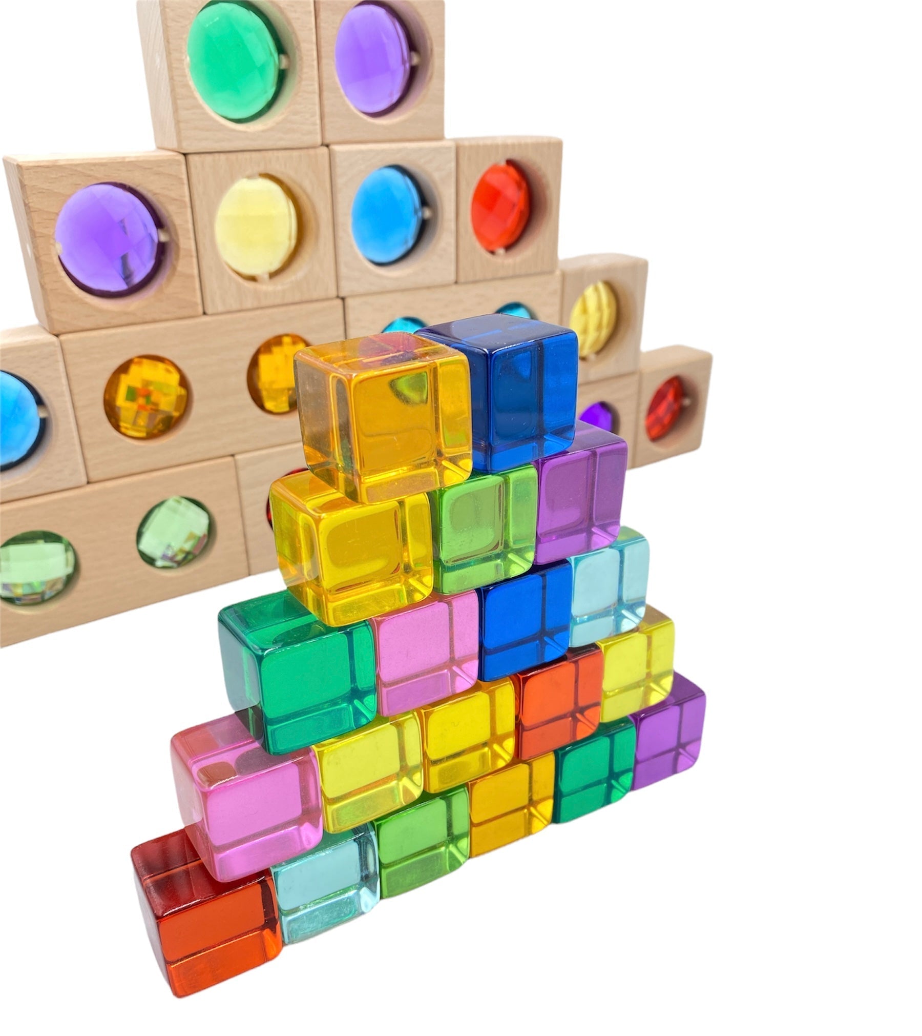 15 Pcs Colored Track with 20 Pcs Lucite Cubes Set with Storage Tray - The Nurturing Nook
