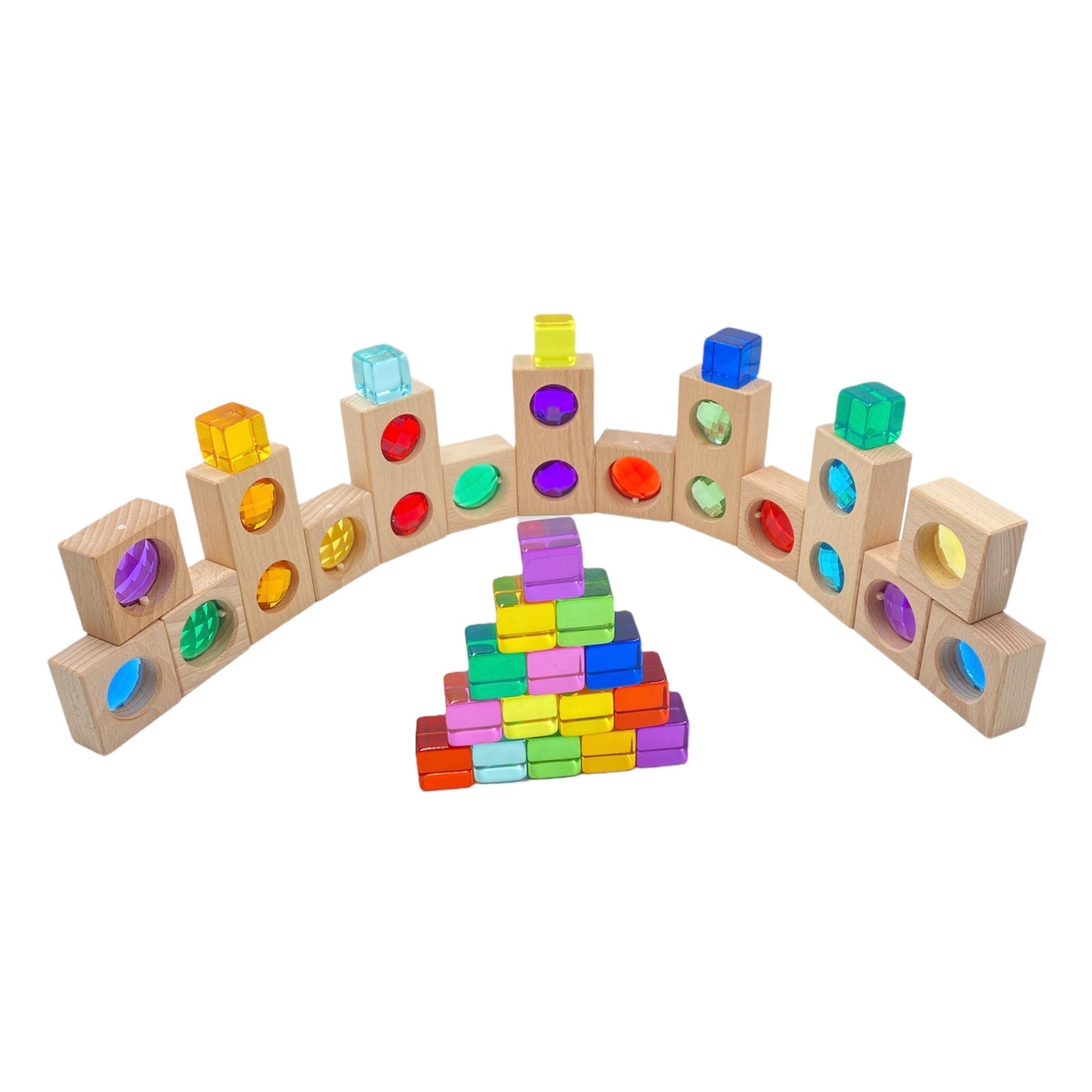 15 Pcs Colored Track with 20 Pcs Lucite Cubes Set with Storage Tray - The Nurturing Nook