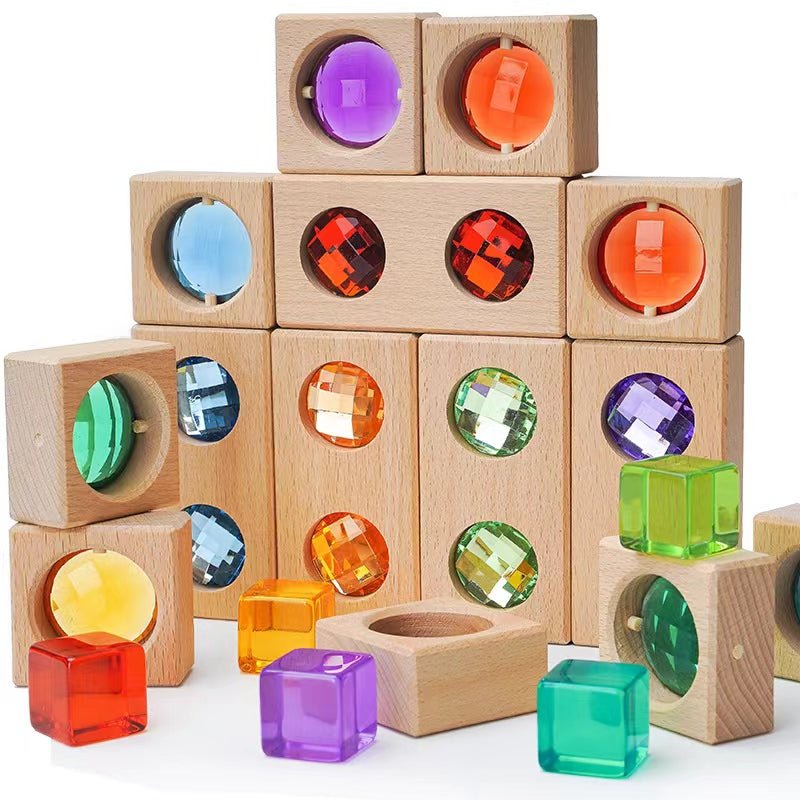 15 Pcs Colored Track with 20 Pcs Lucite Cubes Set with Storage Tray - The Nurturing Nook