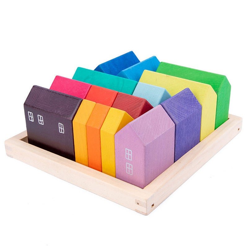 15 Pcs Little Village Wooden House Toys Building Blocks - The Nurturing Nook