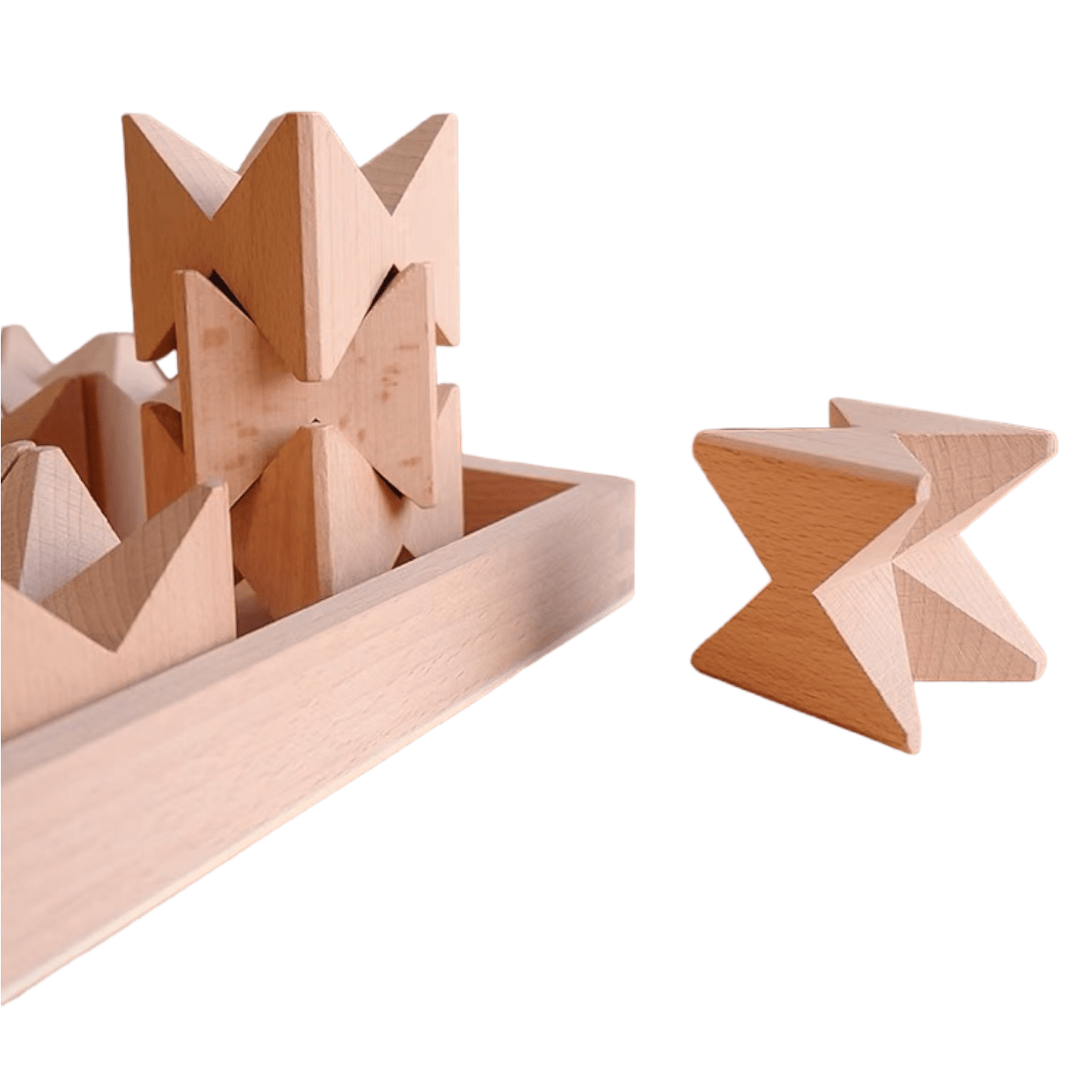 16 Pcs Natural Wooden Construction Puzzle Toy with Storage Tray - The Nurturing Nook