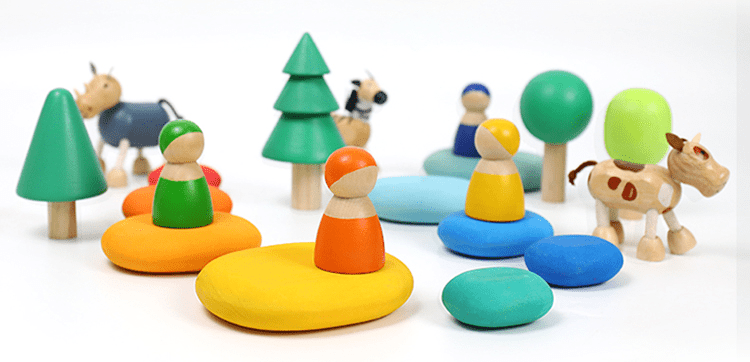 16 Pcs STAINED Wooden Stacking Pebbles Wooden Stacking Stones - The Nurturing Nook