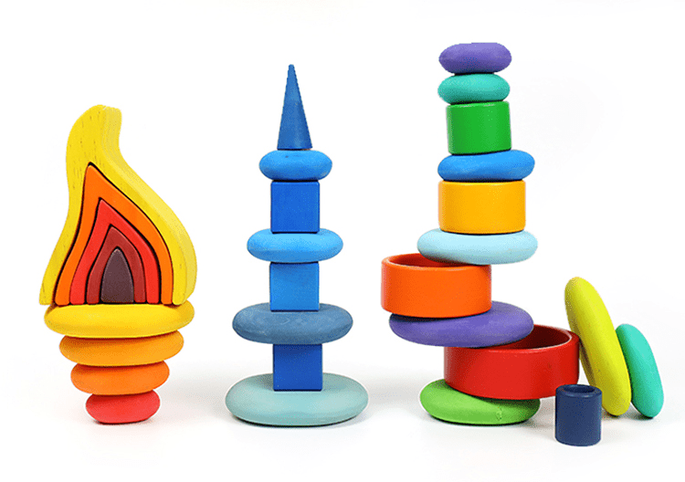 16 Pcs STAINED Wooden Stacking Pebbles Wooden Stacking Stones - The Nurturing Nook