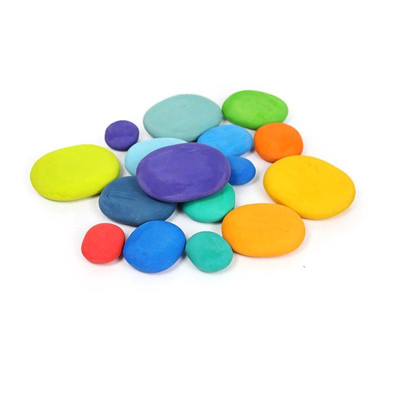 16 Pcs STAINED Wooden Stacking Pebbles Wooden Stacking Stones - The Nurturing Nook